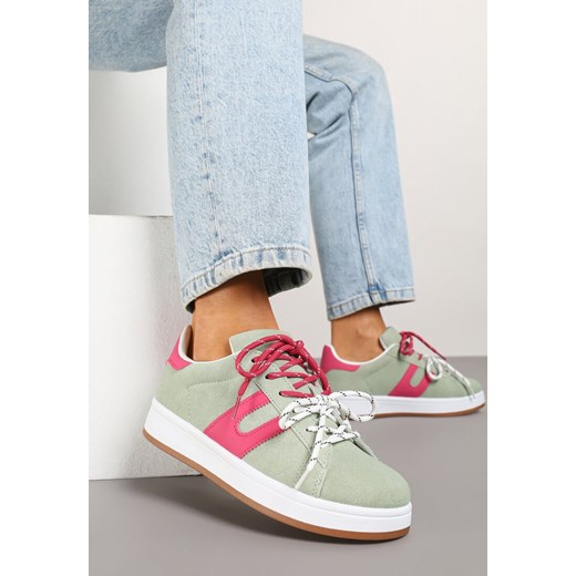 Zielono-Fuksjowe Sneakersy Ozdobione Geometrycznym Motywem Telindrela ze sklepu renee.pl w kategorii Buty sportowe damskie - zdjęcie 178583337