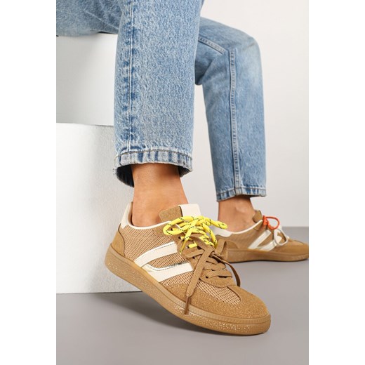 Brązowe Sneakersy z Geometrycznymi Paskami i Podwójnym Wiązaniem Florlevi ze sklepu renee.pl w kategorii Buty sportowe damskie - zdjęcie 178583355