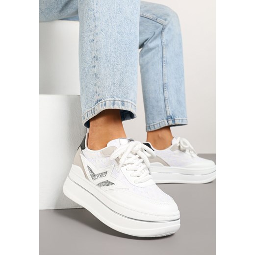 Białe Sneakersy na Platformie Ozdobione Gwiazdą Norlevi ze sklepu renee.pl w kategorii Buty sportowe damskie - zdjęcie 178583439