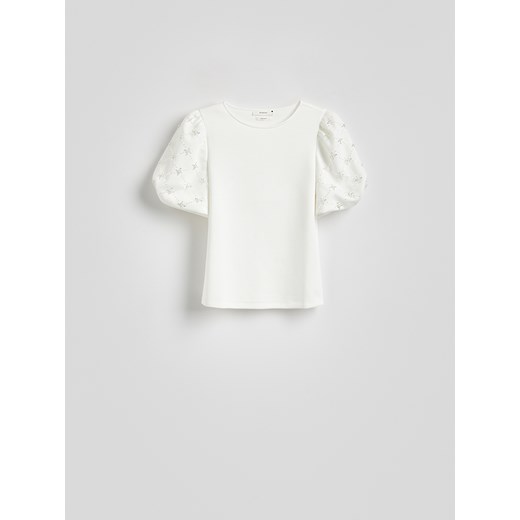 Reserved - Bluzka z ozdobnymi rękawami - biały Reserved XS Reserved