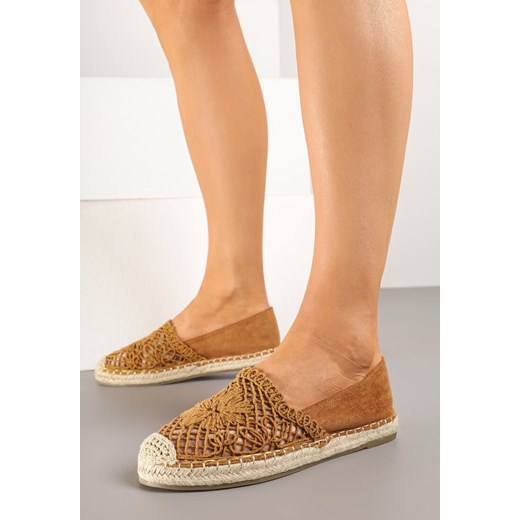 Jasnobrązowe Espadryle z Ażurowym Zdobieniem i Plecioną Podeszwą Nusailia ze sklepu born2be.pl w kategorii Espadryle damskie - zdjęcie 178589247