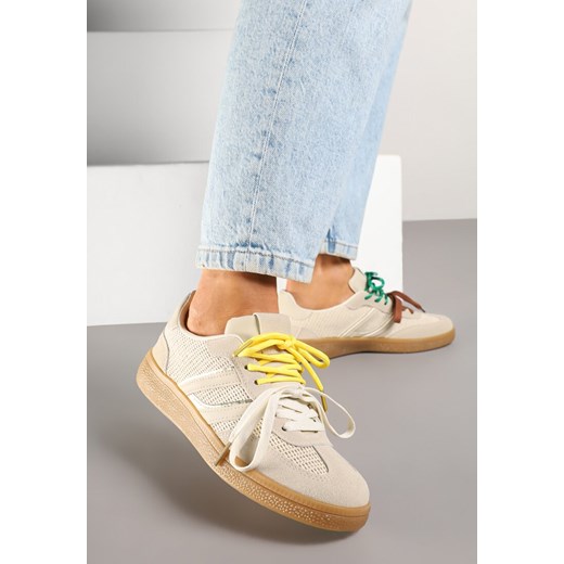 Beżowe Sneakersy z Podwójnym Wiązaniem i Geometrycznym Wzorem Telanielia ze sklepu born2be.pl w kategorii Buty sportowe damskie - zdjęcie 178589385