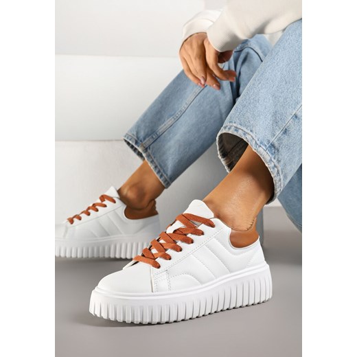 Biało-Brązowe Sneakersy na Platformie Ozdobionej Tłoczonej Zdivona ze sklepu renee.pl w kategorii Buty sportowe damskie - zdjęcie 178590088