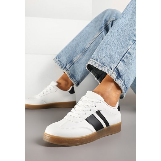 Białe Sneakersy Typu Tenisówki Ozdobione Paskami Amolana ze sklepu renee.pl w kategorii Buty sportowe damskie - zdjęcie 178591646