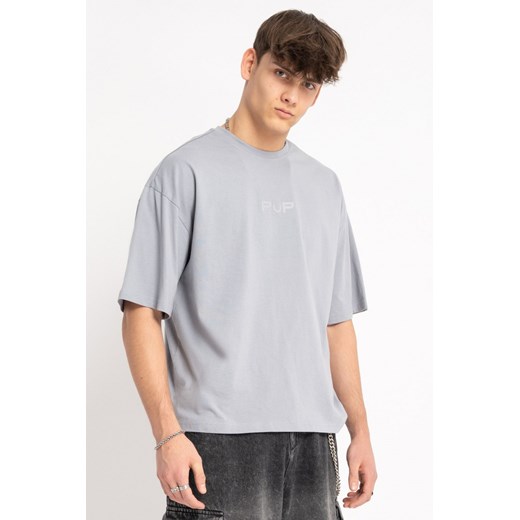 Szary t-shirt boxy z minimalistycznym nadrukiem z przodu, kolor - szary, rozmiar - 170 ze sklepu REPORTER w kategorii T-shirty chłopięce - zdjęcie 178597665