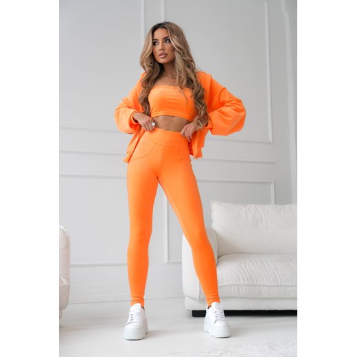 welurowy komplet dres  dolce vita z logo bluza uni oversize z kapturem + legginsy welur polski produkt by mielczarkowski - pomarańcz ze sklepu STYLOWO w kategorii Komplety i garnitury damskie - zdjęcie 178598585
