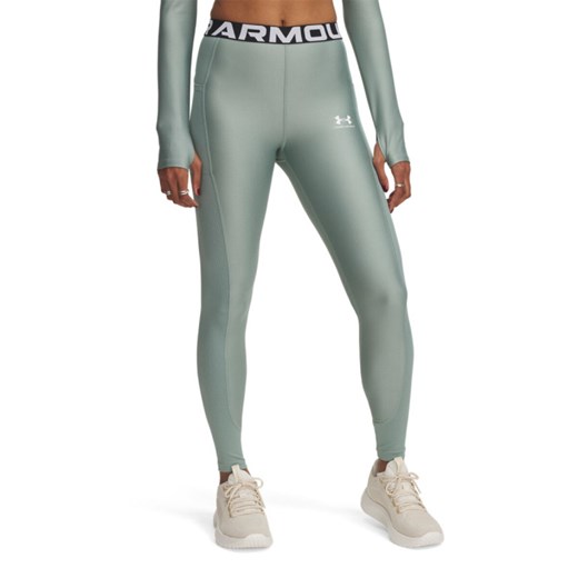 Damskie legginsy treningowe Under Armour Heatgear Rib Legging - zielone ze sklepu Sportstylestory.com w kategorii Spodnie damskie - zdjęcie 178599049