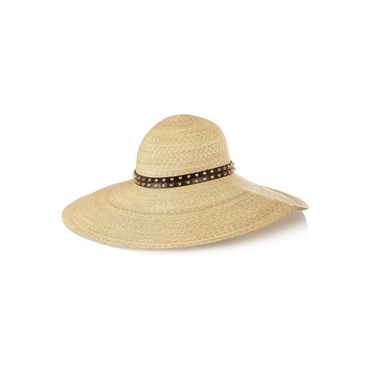 Studded leather-trimmed woven straw sunhat net-a-porter pomaranczowy 