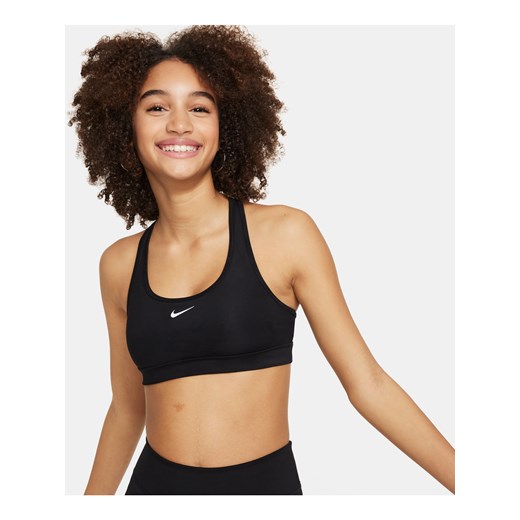 Dziewczęcy stanik sportowy Nike Swoosh - Czerń ze sklepu Nike poland w kategorii Staniki dla dziewczynki - zdjęcie 178602107
