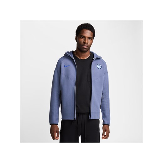 Męska piłkarska bluza z kapturem i zamkiem na całej długości Nike Inter Mediolan Tech Fleece Windrunner - Niebieski ze sklepu Nike poland w kategorii Bluzy męskie - zdjęcie 178602335