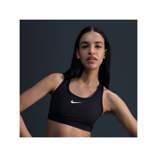 Damski stanik sportowy z wkładkami Nike Swoosh Medium Support - Czerń ze sklepu Nike poland w kategorii Biustonosze - zdjęcie 178602668