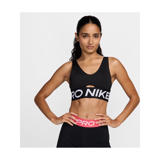 Damski stanik sportowy z wkładkami i średnim wsparciem Nike Pro Indy Plunge - Czerń ze sklepu Nike poland w kategorii Biustonosze - zdjęcie 178603559