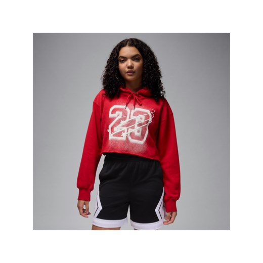 Damska krótka bluza z kapturem z satynową podszewką Jordan Flight Fleece - Czerwony ze sklepu Nike poland w kategorii Bluzy damskie - zdjęcie 178604648