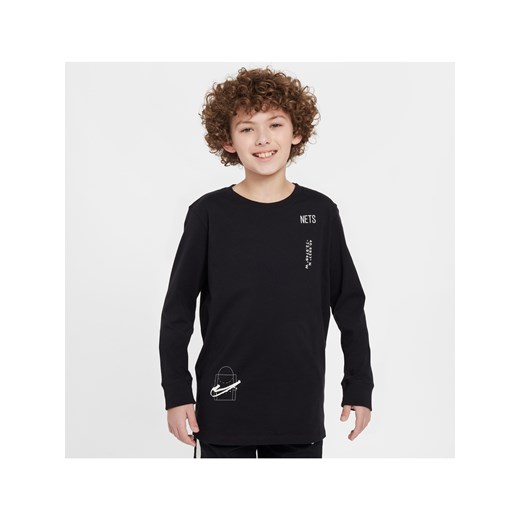 T-shirt z długim rękawem dla dużych dzieci (chłopców) Nike NBA Brooklyn Nets Courtside Max90 - Czerń ze sklepu Nike poland w kategorii T-shirty chłopięce - zdjęcie 178604918