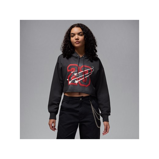 Damska krótka bluza z kapturem z satynową podszewką Jordan Flight Fleece - Czerń ze sklepu Nike poland w kategorii Bluzy damskie - zdjęcie 178605407