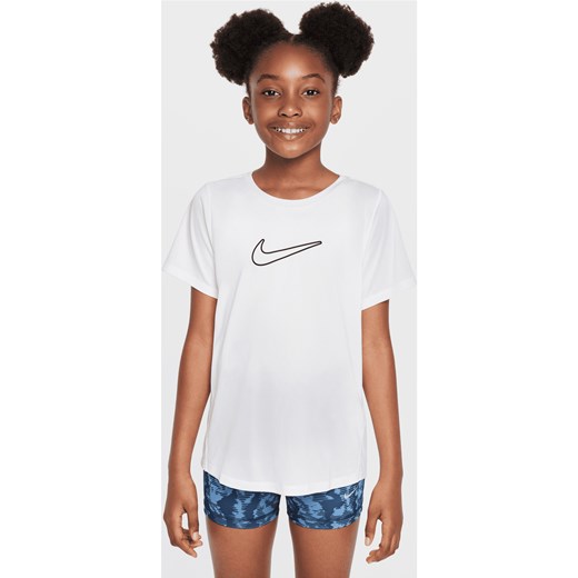Koszulka z krótkim rękawem dla dużych dzieci (dziewcząt) Dri-FIT Nike One Fitted - Biel ze sklepu Nike poland w kategorii Bluzki dziewczęce - zdjęcie 178606376