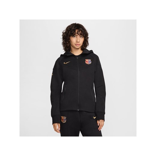Damska bluza piłkarska z kapturem i zamkiem na całej długości Nike FC Barcelona Tech Fleece Windrunner - Czerń ze sklepu Nike poland w kategorii Bluzy damskie - zdjęcie 178606507