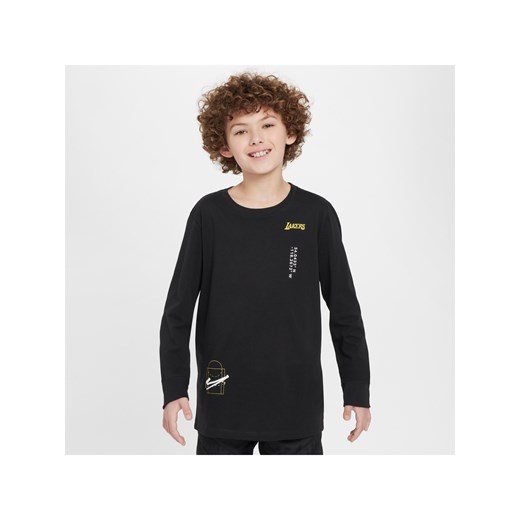 T-shirt z długim rękawem dla dużych dzieci (chłopców) Los Angeles Lakers Courtside Max90 - Czerń ze sklepu Nike poland w kategorii T-shirty chłopięce - zdjęcie 178608396