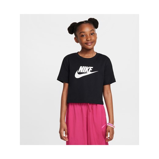 T-shirt o skróconym kroju dla dużych dzieci (dziewcząt) Nike Sportswear - Czerń ze sklepu Nike poland w kategorii Bluzki dziewczęce - zdjęcie 178608976