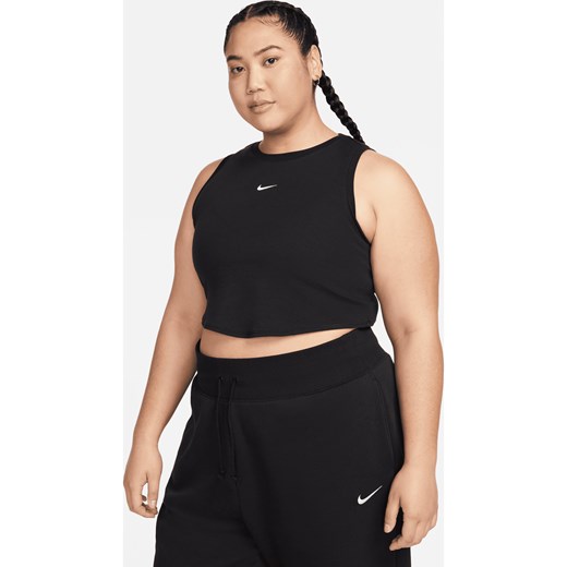 Damska przylegająca koszulka bez rękawów w drobny prążek o skróconym kroju Nike Sportswear Chill Knit (duże rozmiary) - Czerń ze sklepu Nike poland w kategorii Bluzki damskie - zdjęcie 178609137
