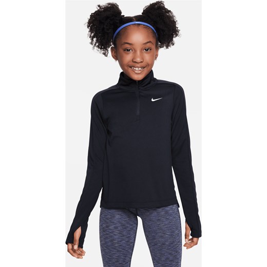 Dziewczęca koszulka z długim rękawem i zamkiem 1/4 Dri-FIT Nike - Czerń ze sklepu Nike poland w kategorii Bluzki dziewczęce - zdjęcie 178610186