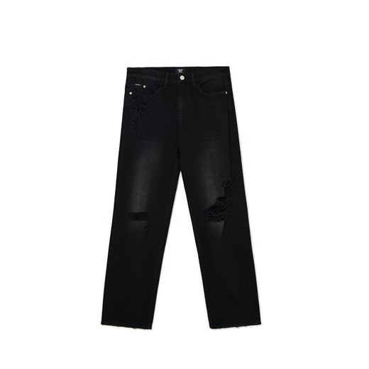 Cropp - Czarne jeansy baggy z przetarciami i dziurami - czarny ze sklepu Cropp w kategorii Jeansy męskie - zdjęcie 178612625