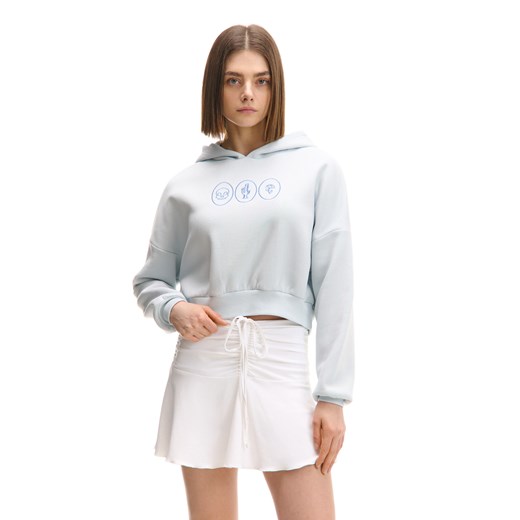 Cropp - Błękitna bluza z kapturem i haftami - błękitny ze sklepu Cropp w kategorii Bluzy damskie - zdjęcie 178612657
