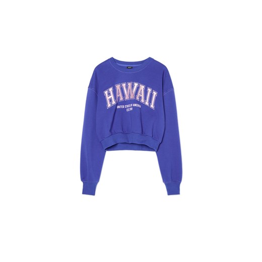 Cropp - Fioletowa bluza z napisami - granatowy ze sklepu Cropp w kategorii Bluzy damskie - zdjęcie 178612665