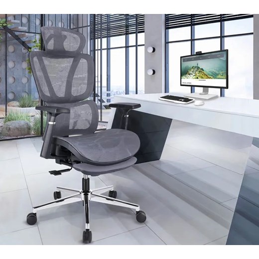 Szare regulowane krzesło obrotowe z podnóżkiem -  Aragos 4X Elior One Size Edinos.pl