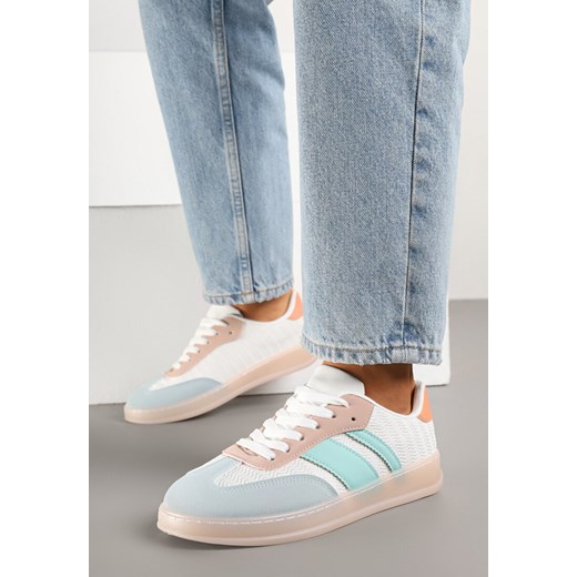Biało-Niebieskie Sneakersy Typu Tenisówki z Ozdobnymi Paskami Amodelle ze sklepu born2be.pl w kategorii Buty sportowe damskie - zdjęcie 178618209