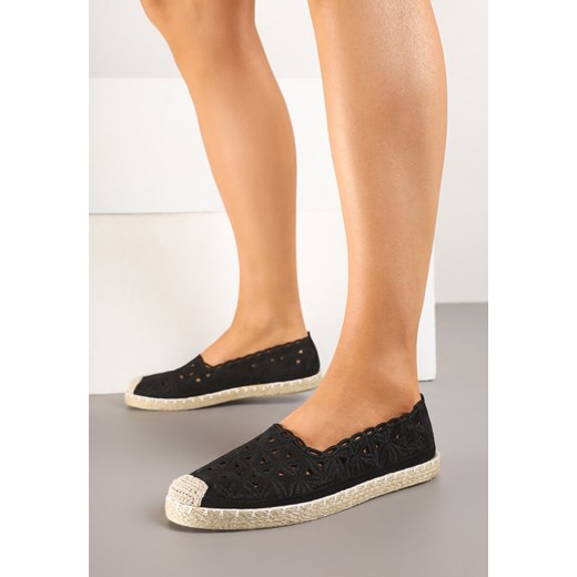 Czarne Espadryle Vices z Ażurową Cholewką i Plecionym Sznurkiem Arivoni ze sklepu renee.pl w kategorii Espadryle damskie - zdjęcie 178619296