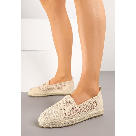 Beżowe Espadryle Vices na Plecionej Podeszwie Zdobione Szydełkowym Tłoczeniem Finselina ze sklepu renee.pl w kategorii Espadryle damskie - zdjęcie 178619458