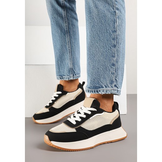 Czarno-Beżowe Sneakersy Ozdobione Geometrycznym Motywem Calgis ze sklepu renee.pl w kategorii Buty sportowe damskie - zdjęcie 178622558