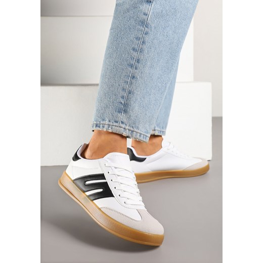 Biało-Czarne Sneakersy w Stylu Klasycznych Tenisówek z Ozdobnymi Przeszyciami Nartewia ze sklepu born2be.pl w kategorii Buty sportowe damskie - zdjęcie 178623359