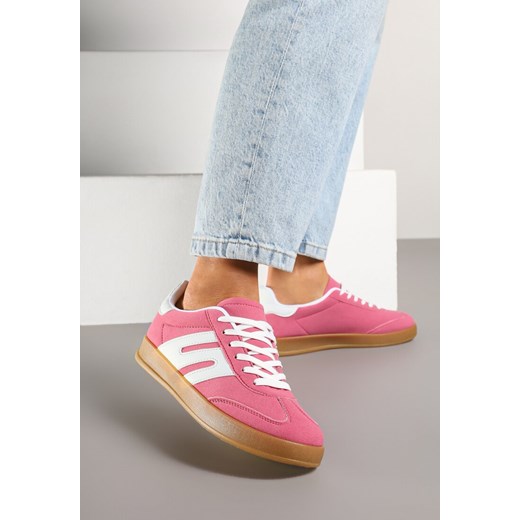 Ciemnoróżowe Sneakersy w Stylu Klasycznych Tenisówek z Ozdobnymi Przeszyciami Nartewia ze sklepu born2be.pl w kategorii Buty sportowe damskie - zdjęcie 178626165