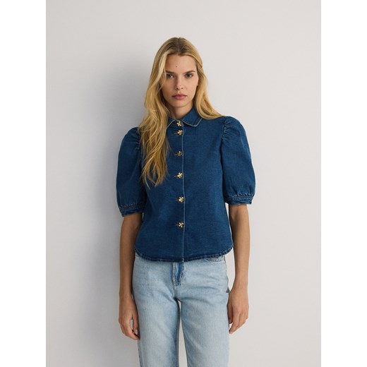 Reserved - Jeansowa koszula z bufkami - niebieski Reserved L Reserved