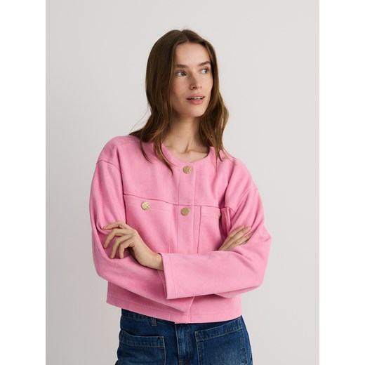 Reserved - Krótka kurtka z imitacji zamszu - fuksja Reserved XXL Reserved