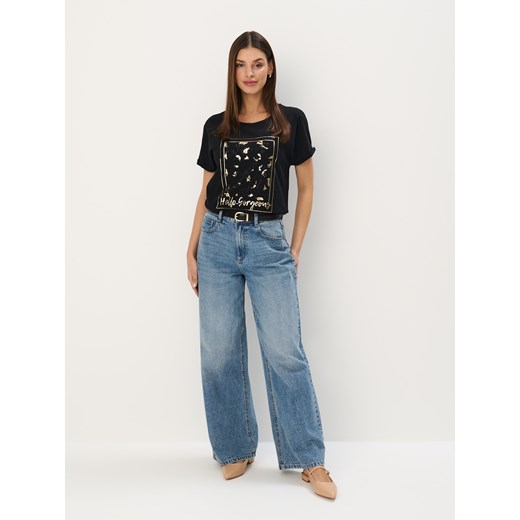 Mohito - Bawełniany czarny t-shirt z nadrukiem - czarny Mohito XS Mohito