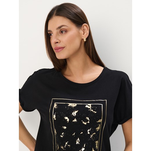 Mohito - Bawełniany czarny t-shirt z nadrukiem - czarny Mohito M Mohito