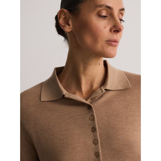 Reserved - Sweter polo z domieszką wełny - beżowy Reserved M Reserved