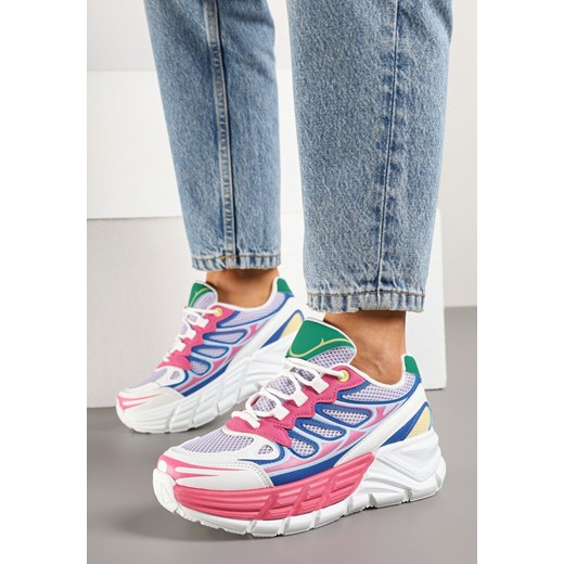 Fuksjowe Sneakersy w Streetwearowym Stylu na Grubej Podeszwie z Tłoczeniami Siltewi ze sklepu born2be.pl w kategorii Buty sportowe damskie - zdjęcie 178638755