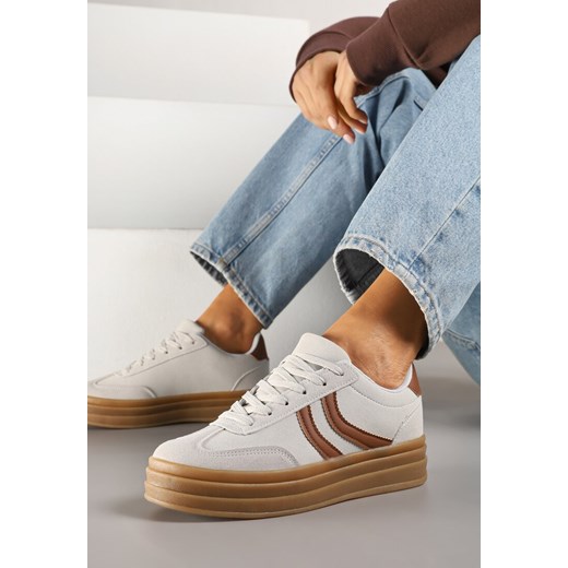 Szare Sneakersy Typu Kultowe Tenisówki na Grubej Podeszwie z Tłoczeniem Lisanitea ze sklepu renee.pl w kategorii Buty sportowe damskie - zdjęcie 178639016