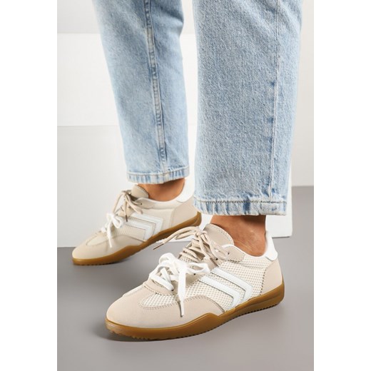 Beżowe Sneakersy Tenisówki z Geometrycznym Motywem Telanilia ze sklepu born2be.pl w kategorii Buty sportowe damskie - zdjęcie 178639756
