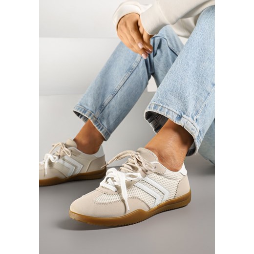 Beżowe Sneakersy w Stylu Tenisówek Ozdobione Geometrycznym Wzorem Teloriella ze sklepu renee.pl w kategorii Buty sportowe damskie - zdjęcie 178639989