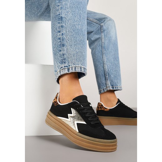 Czarne Sneakersy w Stylu Tenisówek Ozdobione Geometrycznym Wzorem Tolivanna ze sklepu renee.pl w kategorii Buty sportowe damskie - zdjęcie 178640037