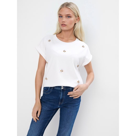 Mohito - Bawełniany biały t-shirt - biały ze sklepu Mohito w kategorii Bluzki damskie - zdjęcie 178641429