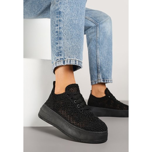 Czarne Sneakersy na Platformie z Ażurowym Wykończeniem Isdisane ze sklepu renee.pl w kategorii Buty sportowe damskie - zdjęcie 178641735