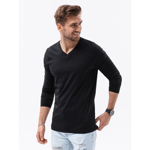 Longsleeve męski bez nadruku - czarny V6 L136 S wyprzedaż ombre