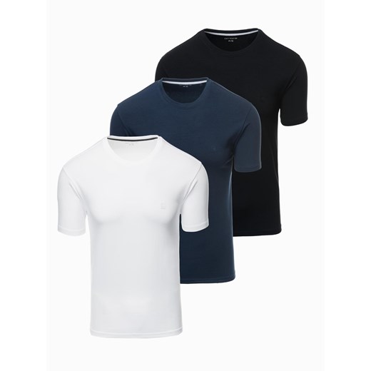 Zestaw męskich t-shirtów z okrągłym dekoltem – biały/granatowy/czarny V2 Z102 ze sklepu ombre w kategorii T-shirty męskie - zdjęcie 178647546
