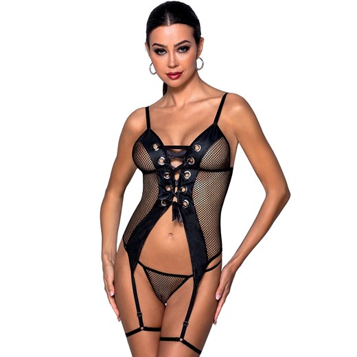 Passion sznurowany gorset damski i stringi Beth, Kolor czarny, Rozmiar L/XL, Passion ze sklepu Intymna w kategorii Gorsety - zdjęcie 178649166